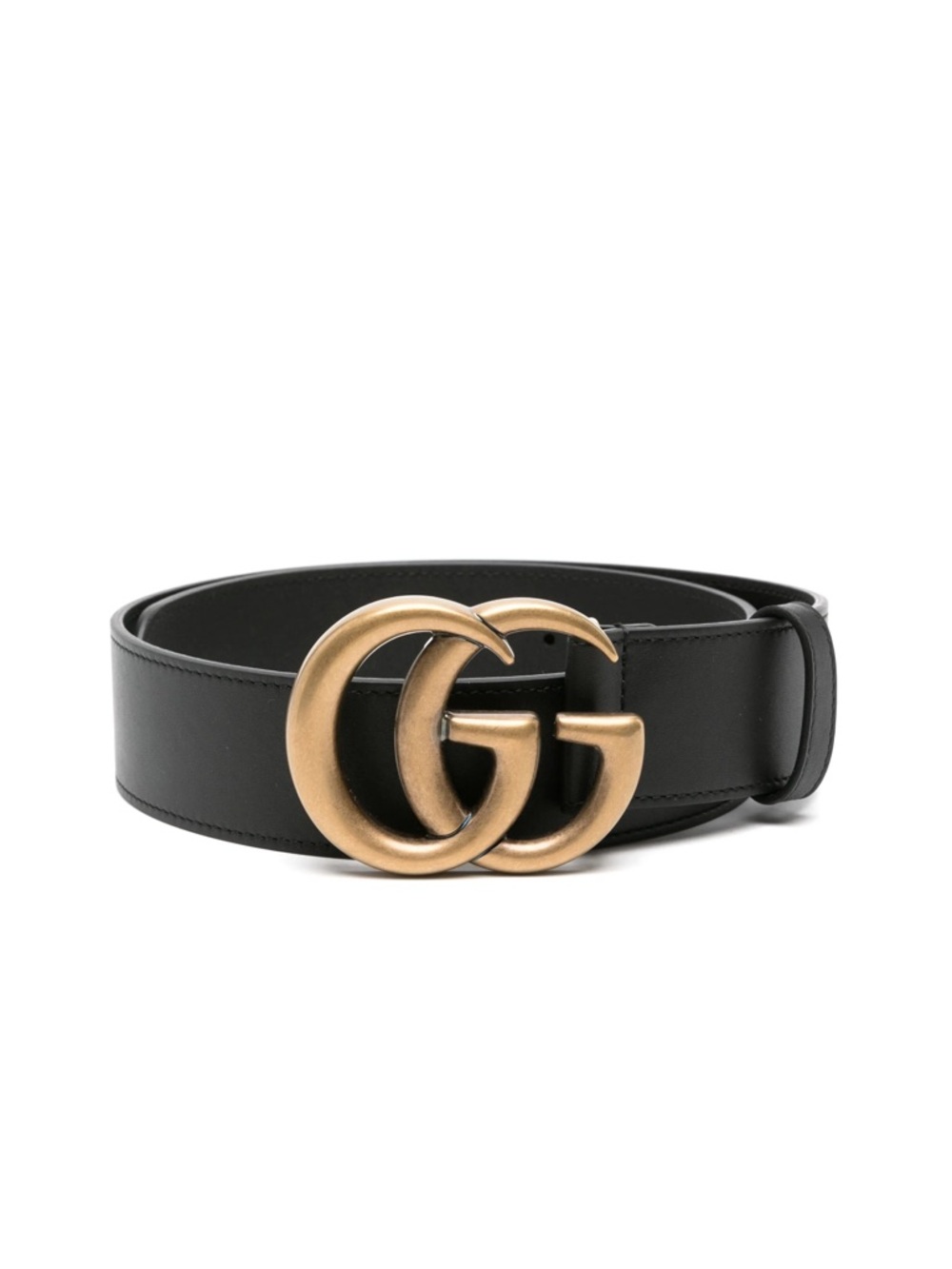 Gucci Black Leather Belt with Antique Gold Double G Buckle